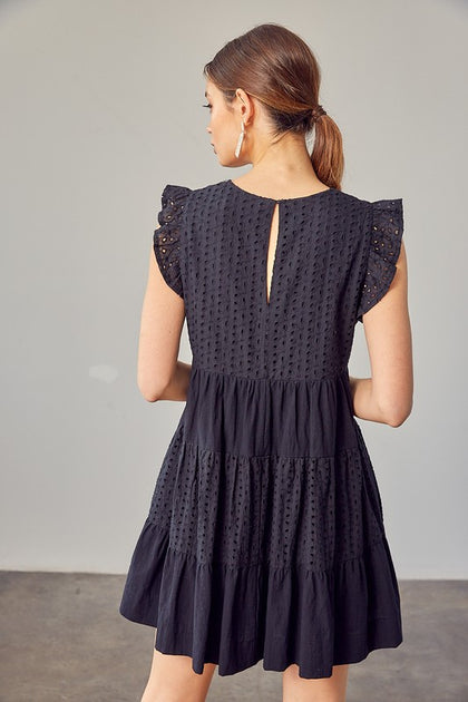 V neck cheap eyelet dress