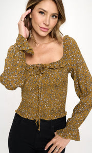 Square neck smock body with long sleeve blouse top