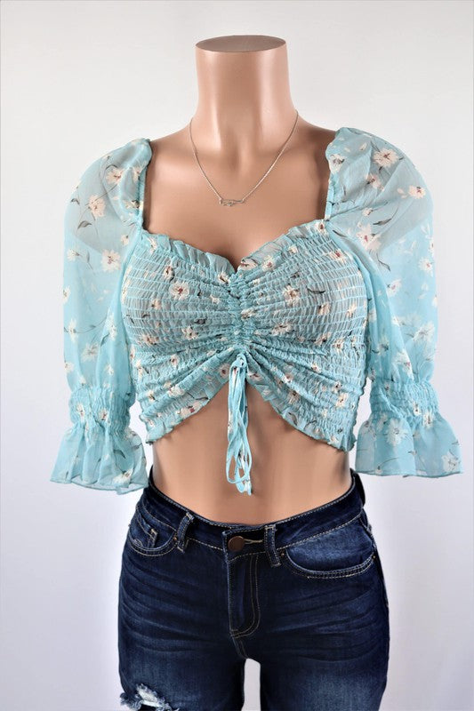 Floral semi sheer crop top