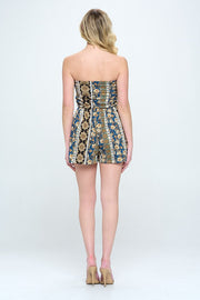 Strapless romper with DTY Blushed print